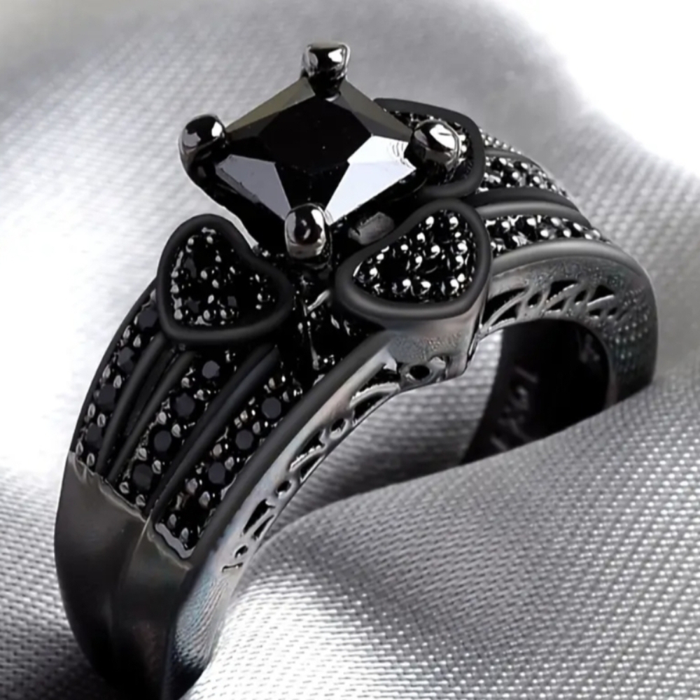 Black Sapphire Wedding Ring 2 Piece Set Sz 6 New With Tags
